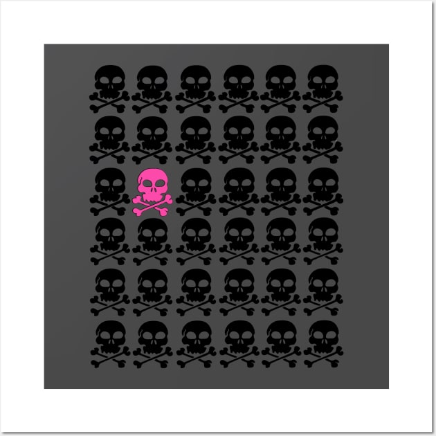 Black Skulls with One Pink Skull Wall Art by Scarebaby